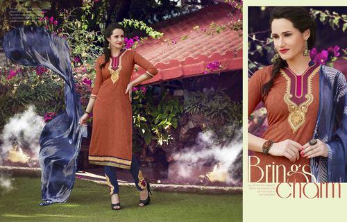 Excellent Rust Navy RCotton Unstitch Salwar Kameez