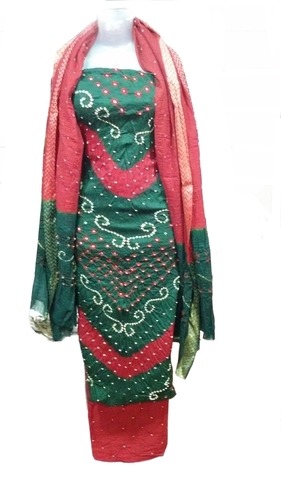Green And Red Cotton Dress Material