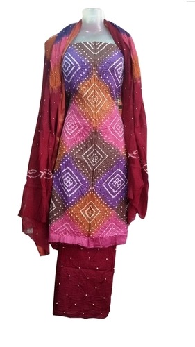 Colourful Satin Bandhani Dress Material