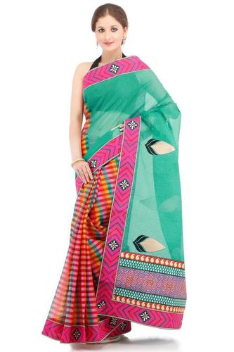 Blue Cotton Embroidery Saree
