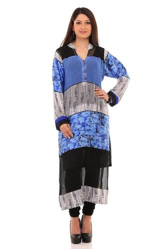 Victoria Blue Art Georgette Printed Readymade Kurti