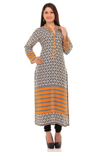 White Cotton Printed Readymade Kurti