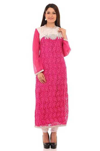 Magenta Art Georgette Embroidery Readymade Kurti