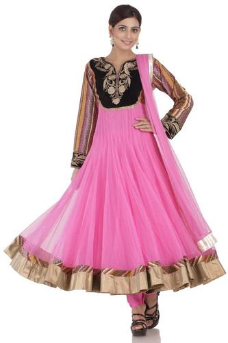 Camillia Rose Pink Net Readymade Suit Dupatta