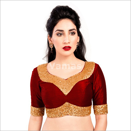 Fancy Maroon Silk Open Blouse