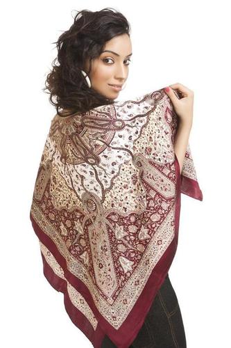Persian Red Satin Printed Readymade Scarf