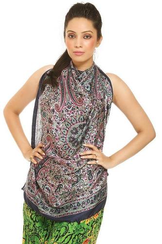 True Blue Satin Printed Readymade Scarf