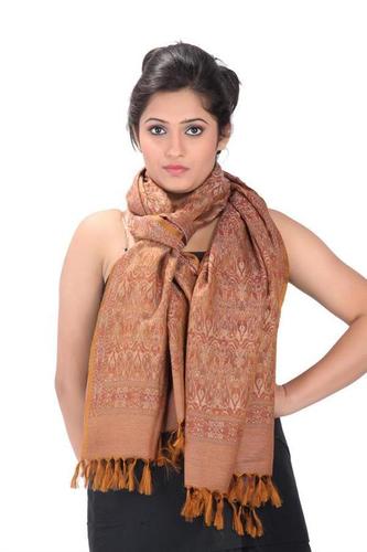 Golden Brown Satin Embroidery Readymade Stole