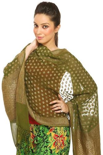 Bright Lime Green Georgette Mysore Readymade Stole
