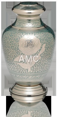 Traditional Design Urns - Metal, 12x8 Inches, Silver | Rose Pattern, Polished Finish, Durable, Intricate Detail