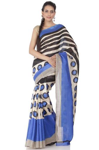 Royal Blue Tassar Printed Saree