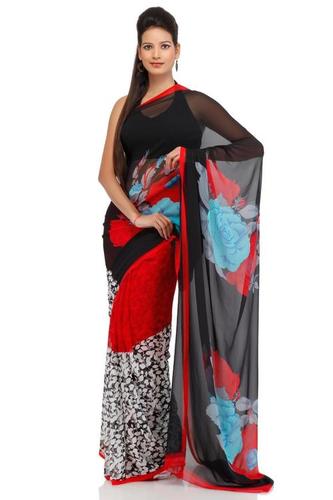 Chinese Red Art Georgette Printed Saree