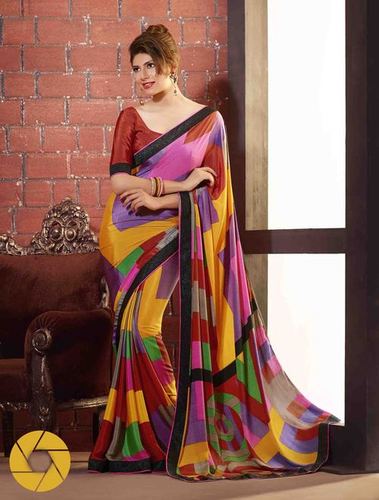 Multi Rust Traditional Style Georgette Saree - Georgette Fabric, 5.5 Meters, Multi Rust Color, Printed Design | Elegant, Soft, Vibrant Prints, Stylish Blouse