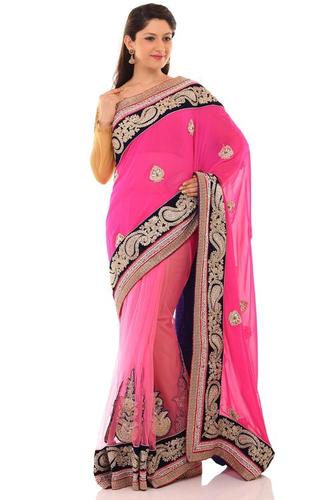 Pink Carnation Nylon With Georgette Net Saree