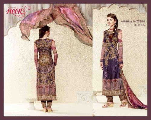 Mugal Pattern In Wine Cotton Silk Unstitch Salwar Kameez