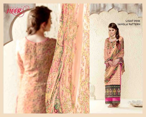 Light Pnk Jangla Pattern Unstitch Cotton Silk Salwar Kameez - Cotton Silk, Light Peach, Printed Dupatta | Soft Fabric, Elegant Design, Comfortable Fit