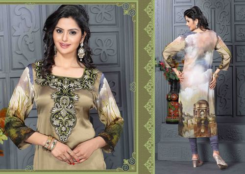 Olive Green Designer Embroidered Readymade Kurti