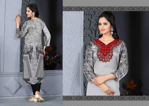 GreyTraditional Style Georgette Printed Kurti