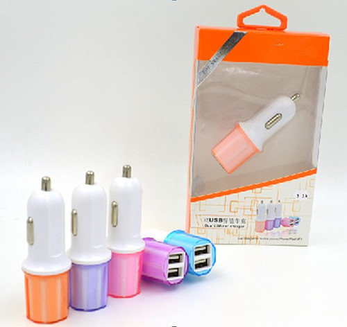 colorful 2.1A 1A Dual USB car charger for iphone5 iphone6 samsung