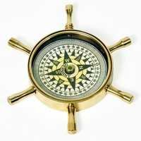 Antique Brass Nautical Ship Wheel Compass