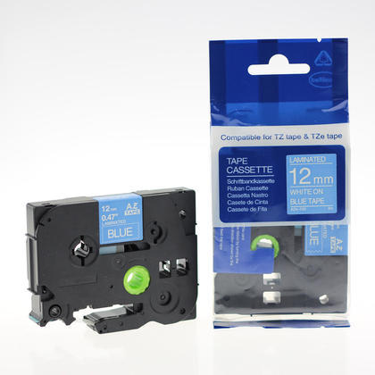 TZe 535 White on Blue - Laminated Tape 12mm x 8m | Durable Labels, Strong Adhesion, Clear Printing