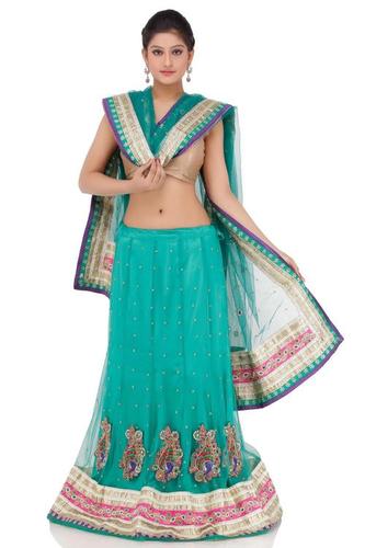 Fuchsia Net Unstitched Lehenga