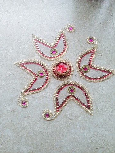 Rangoli 025 - Plastic Beads, 5x5 Inches, Pink | Attractive Design, Easy to Use, Decorative Gift