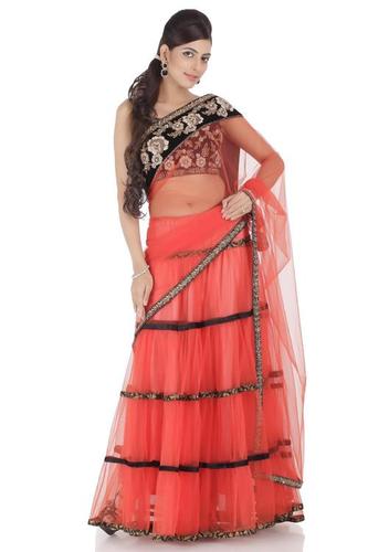 Orange Nylon Lehenga Saree