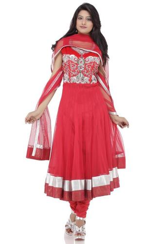 Chinese Red Net Readymade Suit Dupatta