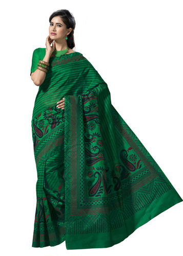 Green cotton printed saree