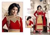 Fancy Churidar Suits - Georgette Top, Santoon Bottom, Red, Nazneen Dupatta | Embroidered Wedding Party Wear