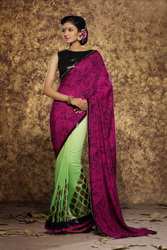 Incredible Magenta And Green Viscose Designer Saree
