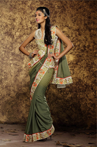 Blooming Green Viscose Designer Saree