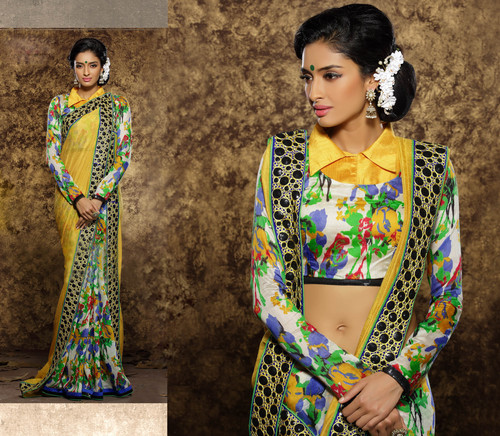Beauteous Yellow Viscose Printed Casual Saree