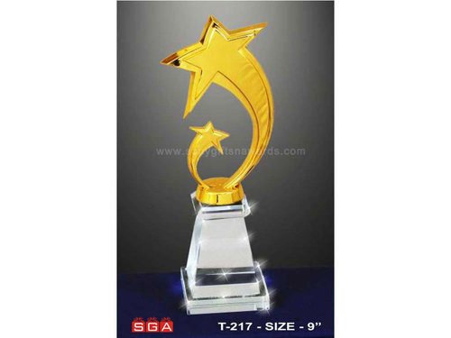 Star Trophies - Metal & Glass, 9 Inches, Gold | Square Base, Star Dolphin Design, Award Recognition, Elegant Motivational Symbol