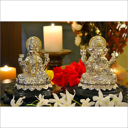 Spiritual and Festive Decor Products - Silver 10cm x 7cm, Black Wood Base | Intricate Details, Polished Finish, Elegant Design, Spiritual Significance