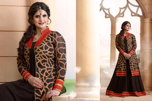 ZARINE KHAN BLACK FAUX GEORGETTE DESIGNER SALWAR SUIT