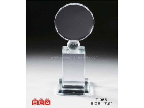 Round Trophy - Crystal Glass, 100-150mm Height, Clear, Square Base | Elegant Design, Prestigious Look, Perfect Award
