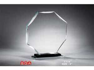 Round Trophy - Crystal Glass, 150x100 mm, Black Resin Base | Octagonal Shape, Award Recognition, Gift Box Packaging