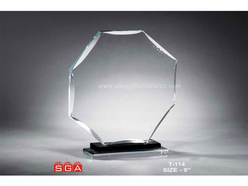 Round Trophy - Crystal Glass, 6x4x2 Inches, Clear Octagonal | Award Recognition, Elegant Design, Prestigious Display