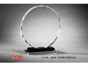 Round Trophy - Crystal Glass, 16cm Diameter, Black Resin Base | Elegant Design, Polished Finish, Award Recognition