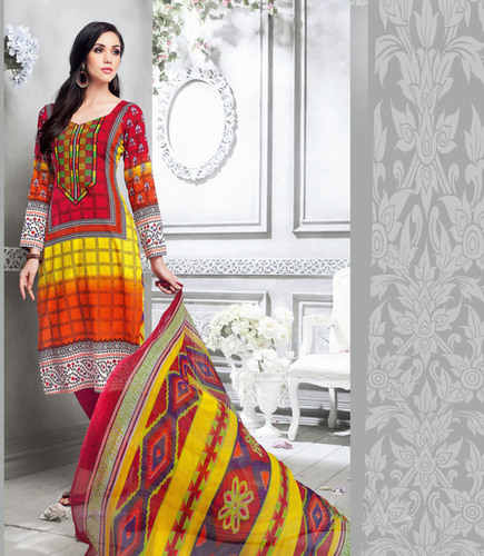 NEW LATEST STYLE RED AND YELLOW COLO PURE COTTON SALWAR SUIT