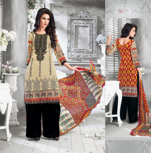 PRETTY LOOKING BEIGE COLOR PURE COTTON SALWAR SUIT