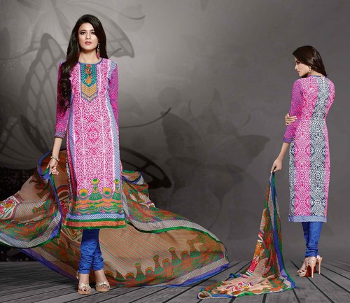 Alluring Light Pink Cotton Digital Printed Straight Cut Suit