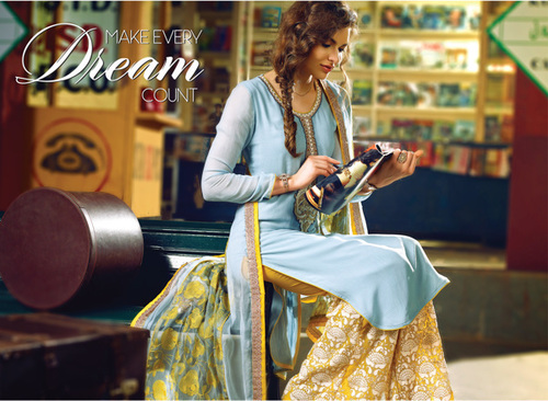 Chiffon Designer Suits - Light Blue Chiffon Multiple Sizes | Ethnic Patterns Tear Resistant Stylish Party Wear