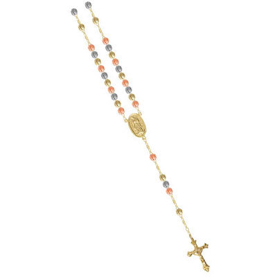 THREE TONE ROSARY GOLD - Metal Beads 6mm, 18 inches, Gold | Religious Devotion, Three Tones, High Polish Finish
