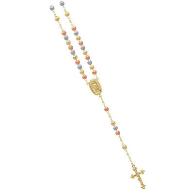 THREE TONE ROSARY GOLD - Metal Alloy, 18-20 Inches, Polished Finish | Three Tone Beads, Gold Accents, Spiritual Devotion