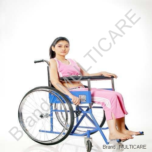 Folding Wheel Chair (Deluxe) - Steel, 36" Height x 24" Width, 24" Wheels | Lightweight, Durable Frame, Solid Wheels with Brakes