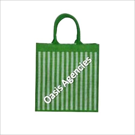 Stripe Print Jute Shopping Bag