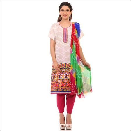 Cream Chanderi Embroidery Suit Dupatta Unstitched